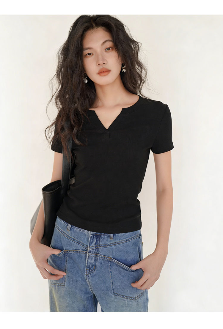 NOMe Women's Small V-Neck Short Sleeve T-Shirt Gray Slim Fit Basic Top Dark Gray L 12