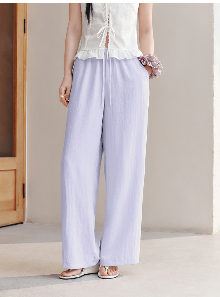 Semir Women's Casual Summer Solid Texture Ruffled Wide-Leg Loose Draped Pants 2026 Wide-Leg Trousers 109326127015B 36