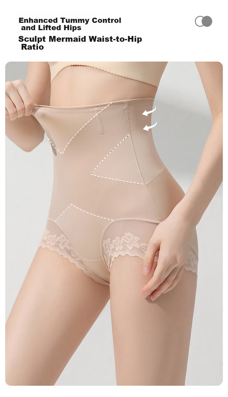 Tingmei Summer Thin High-Waist Lace Light Compression Abdomen Control Hip Lift Double Cross Structure Waist Shaping Pants 5