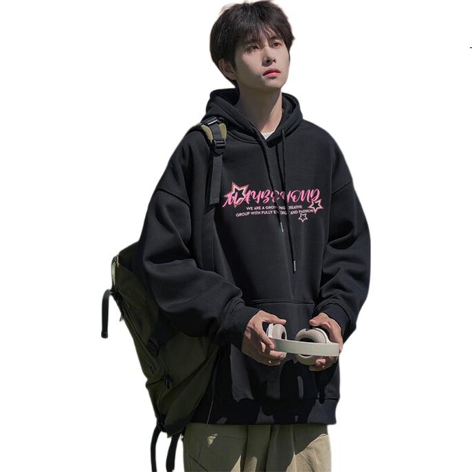 MAYBEYOND Men's Hoodie Trendy Brand Winter American Style Thickened Couple Sweatshirt MA47 Wine Red Fleece 3XL