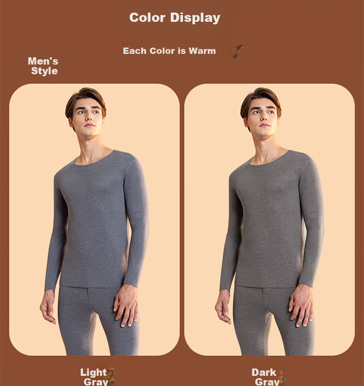 Langsha Men's Thermal Underwear, Antibacterial And Anti-Mite, Goose down Seamless, Heat-Generating, Thin-Fit Autumn Top And Bottom Set 29