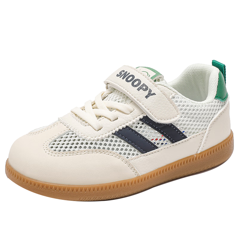 SNOOPY Kids Sports Shoes Summer Mesh Boys Breathable Casual Shoes Large Kids Single Mesh Shoes 0065 Beige Blue Size 36