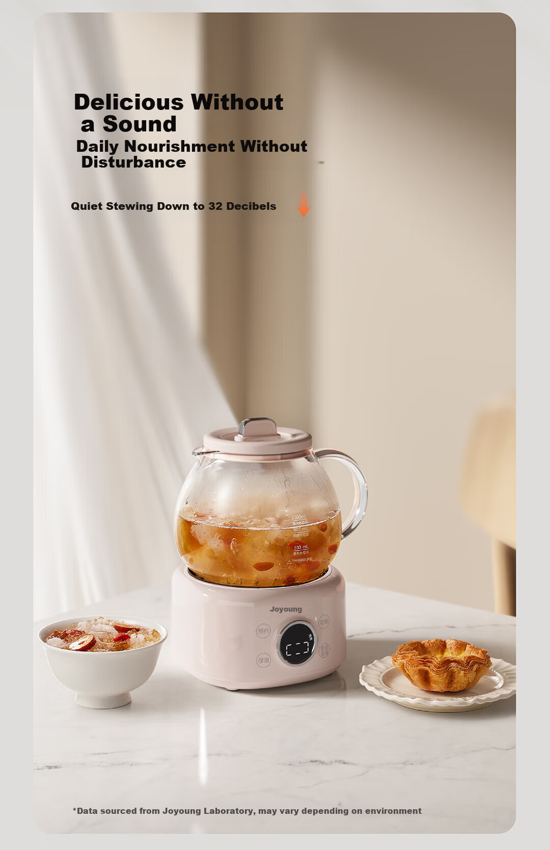 Joyoung 1L Glass Health Pot Temperature Control Kettle Multifunctional Tea Kettle Office Flower Tea Kettle No Glue Water Boiler 24H Reservation 24H Keep Warm K10D-WY102 16