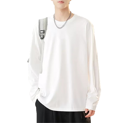 Langsha Long Sleeve T-Shirt Men Spring Autumn Basic Solid Color Crew Neck Loose Fit Pure Cotton Top Unisex