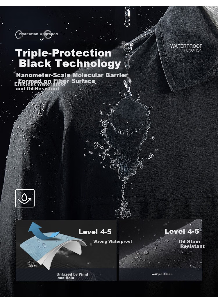 DANCING WOLVES [Three-Proof] Workwear Collar Jacket Men Oil-Resistant Outdoor Commuter Waterproof Portable Coat 001 Black L 2