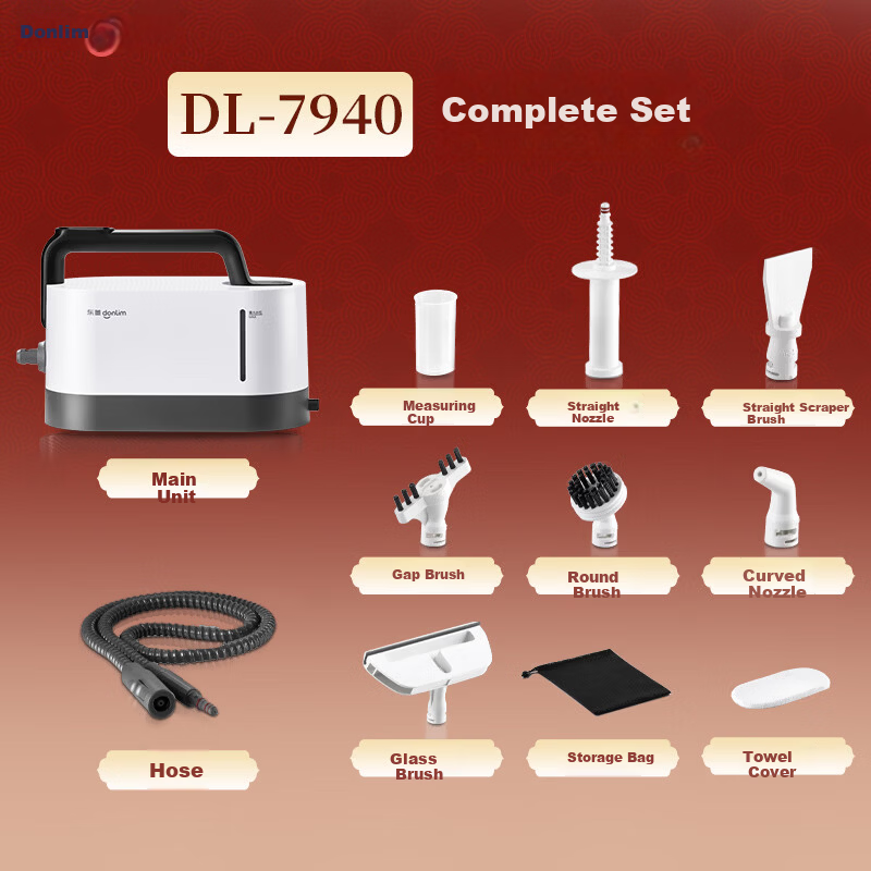 Donlim Portable Steam Cleaner High Temperature High Pressure Sterilization Mite Removal Household Kitchen Range Hood Stove Air Conditioner Carpet Multifunctional Whole House Cleaning Device DL-7940