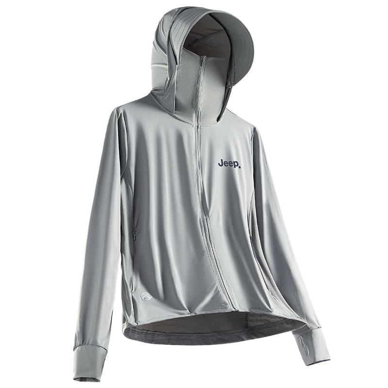 JEEP Men's Summer Ice Silk Quick-Dry Sun Protection Jacket Outdoor Lightweight UV Protection Fishing Coat Glacier Gray XL