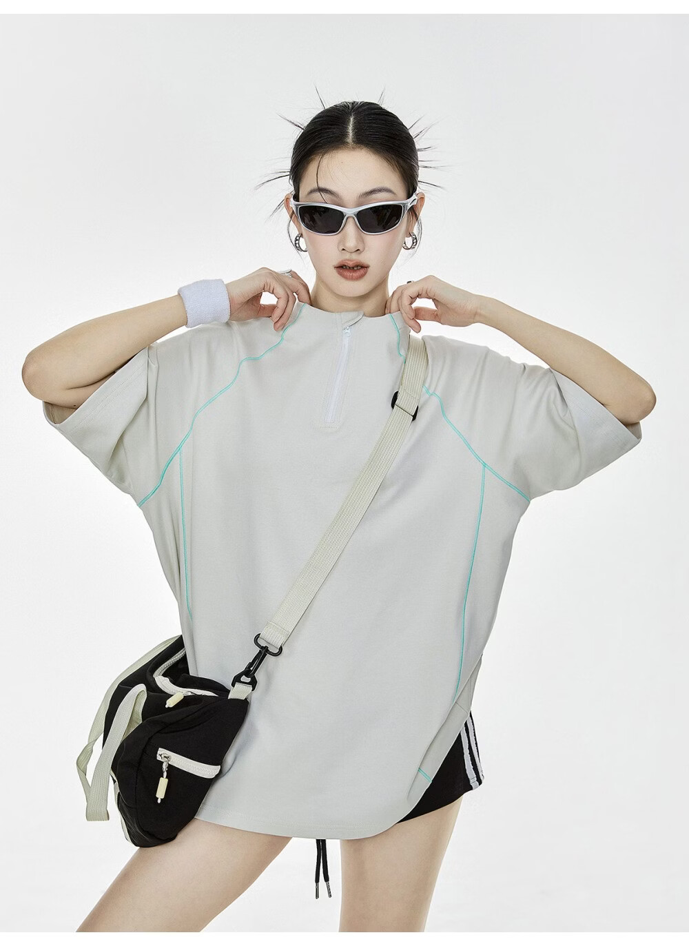 ICH MODE Women's American Style Outdoor Quick-Dry Cooling Short Sleeve T-Shirt Summer Loose Half Sleeve Zip Sports Top Advanced Gray S 1