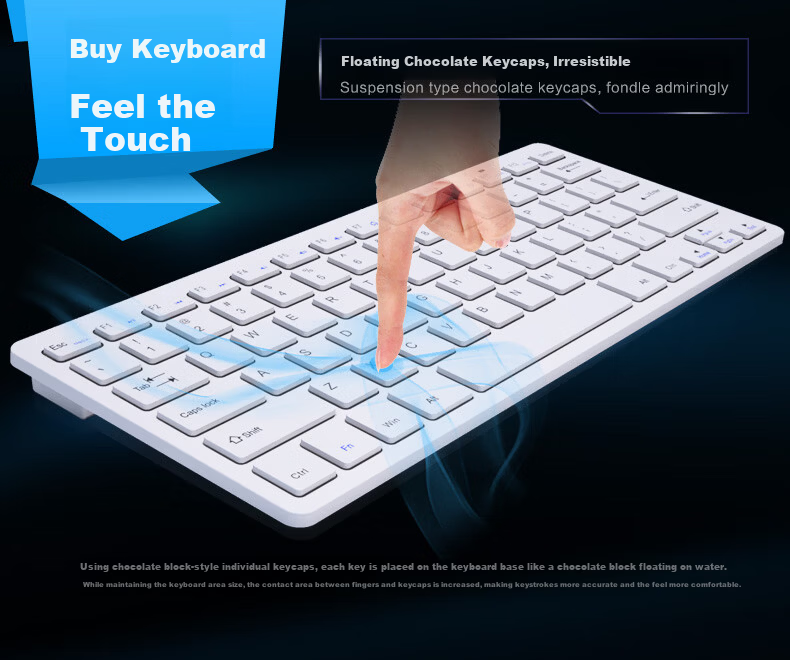 B.O.W Hangshi HW098 Wireless Keyboard and Mouse Set for Laptop, External Desktop, Small Home Office, Silent USB Chocolate Portable 78-Key White 2