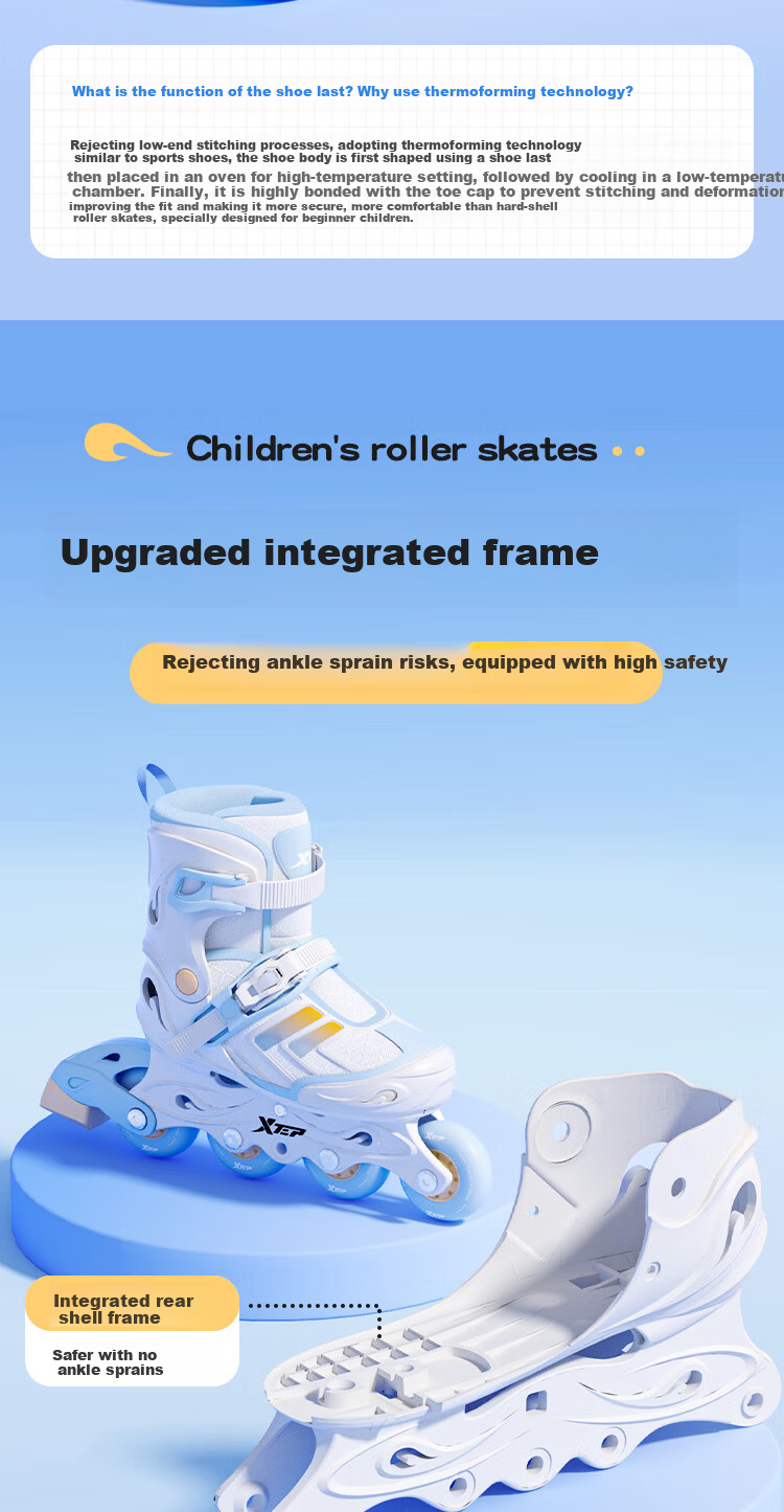 Xtep Kids Roller Skates Boys Girls Beginner Set Integrated Frame Inline Skating Shoes for Primary and Secondary School Courses 3