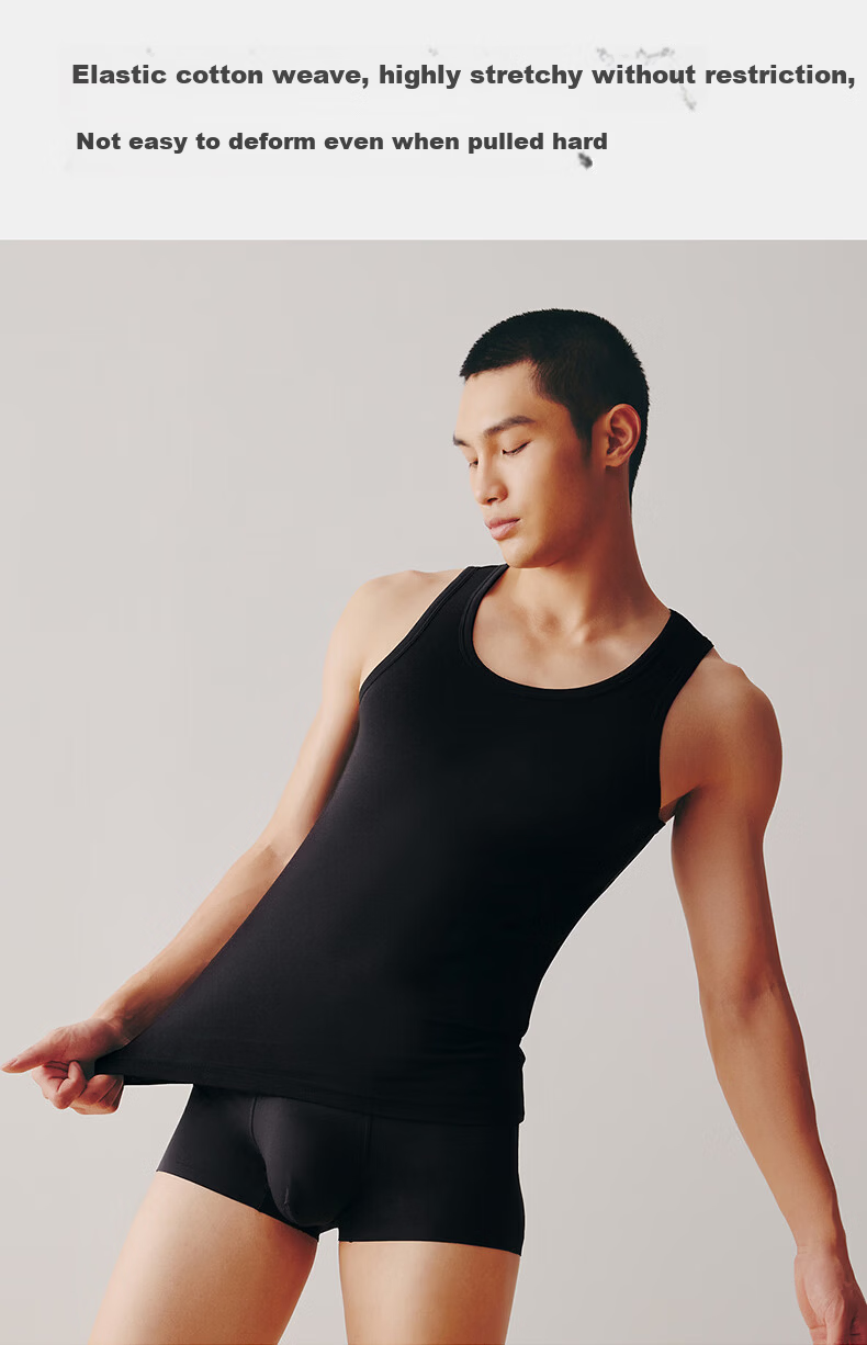 THREEGUN [2-Pack] Men's 3A Antibacterial Anti-Mite Breathable Stretch Cotton Sports Tank Top 6
