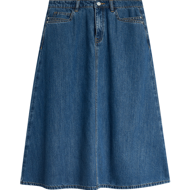 INMAN French Style Washed Denim A-Line Skirt 26 Summer New Retro Fashion Dark Blue M