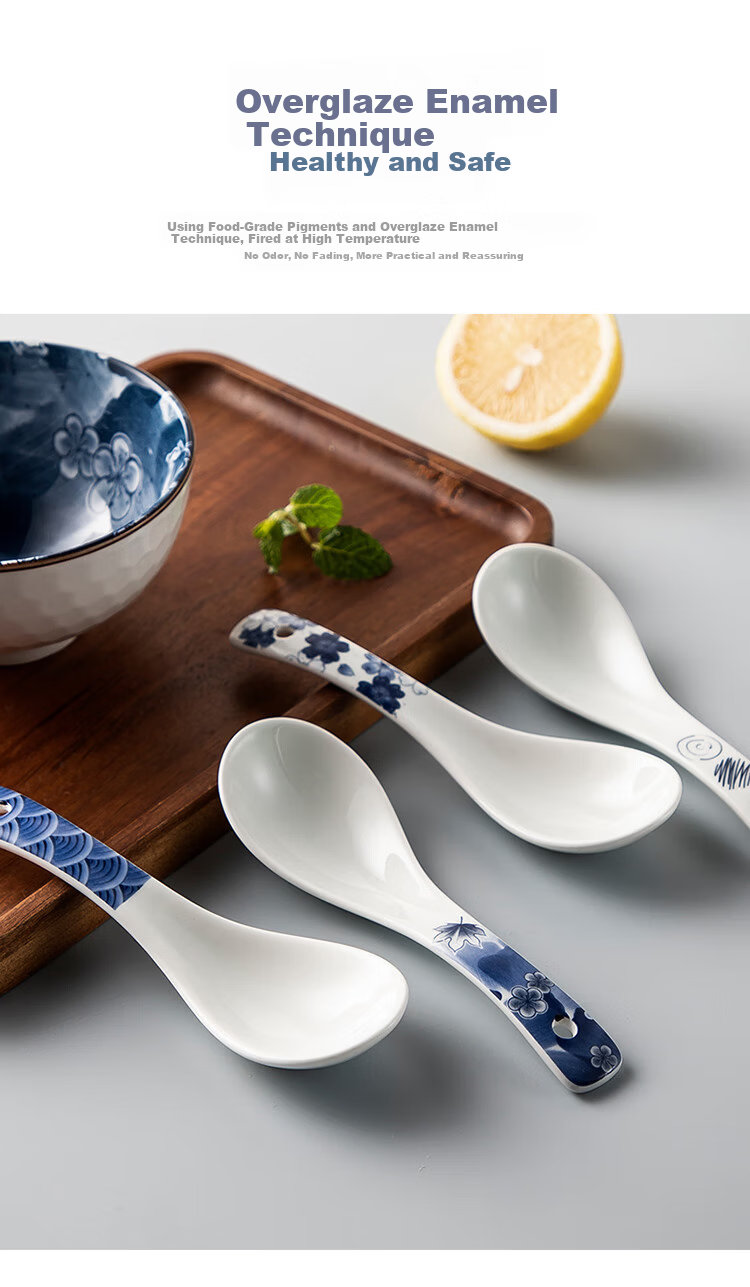 MAXCOOK Ceramic Soup Spoon Rice Spoon Japanese Style 9-Inch Single Maple Leaf MCCU4551 5