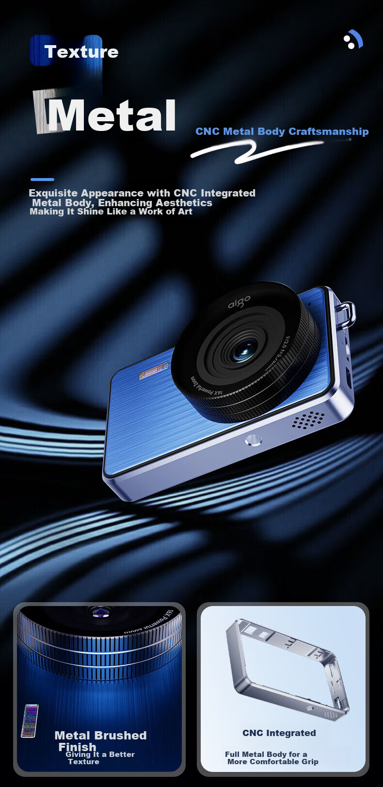 Aigo Patriot E8 Student Digital Camera Touchscreen Metal Body Campus HD Travel CCD Dual Cameras Selfie 32GB White 5