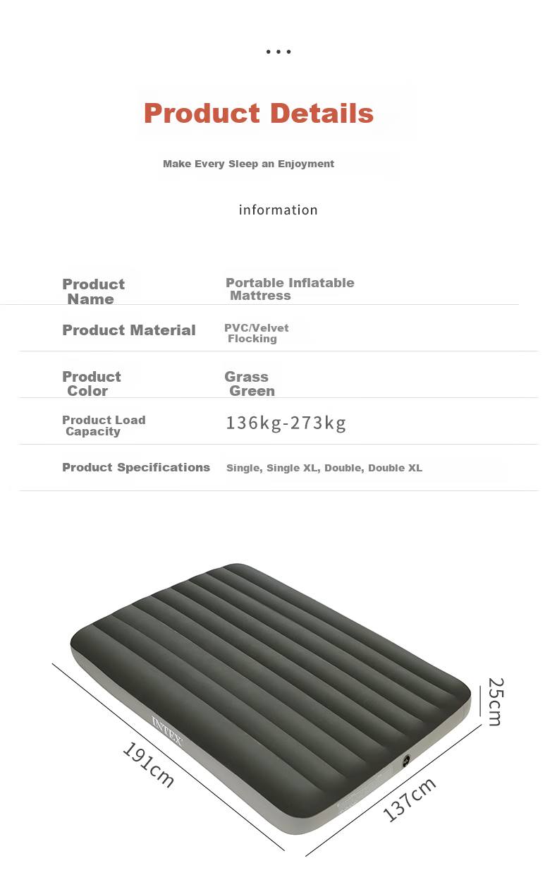 INTEX Single Inflatable Air Mattress Camping Outdoor Moisture-Proof Mat Home Care Nap Folding Bed 64106W 7