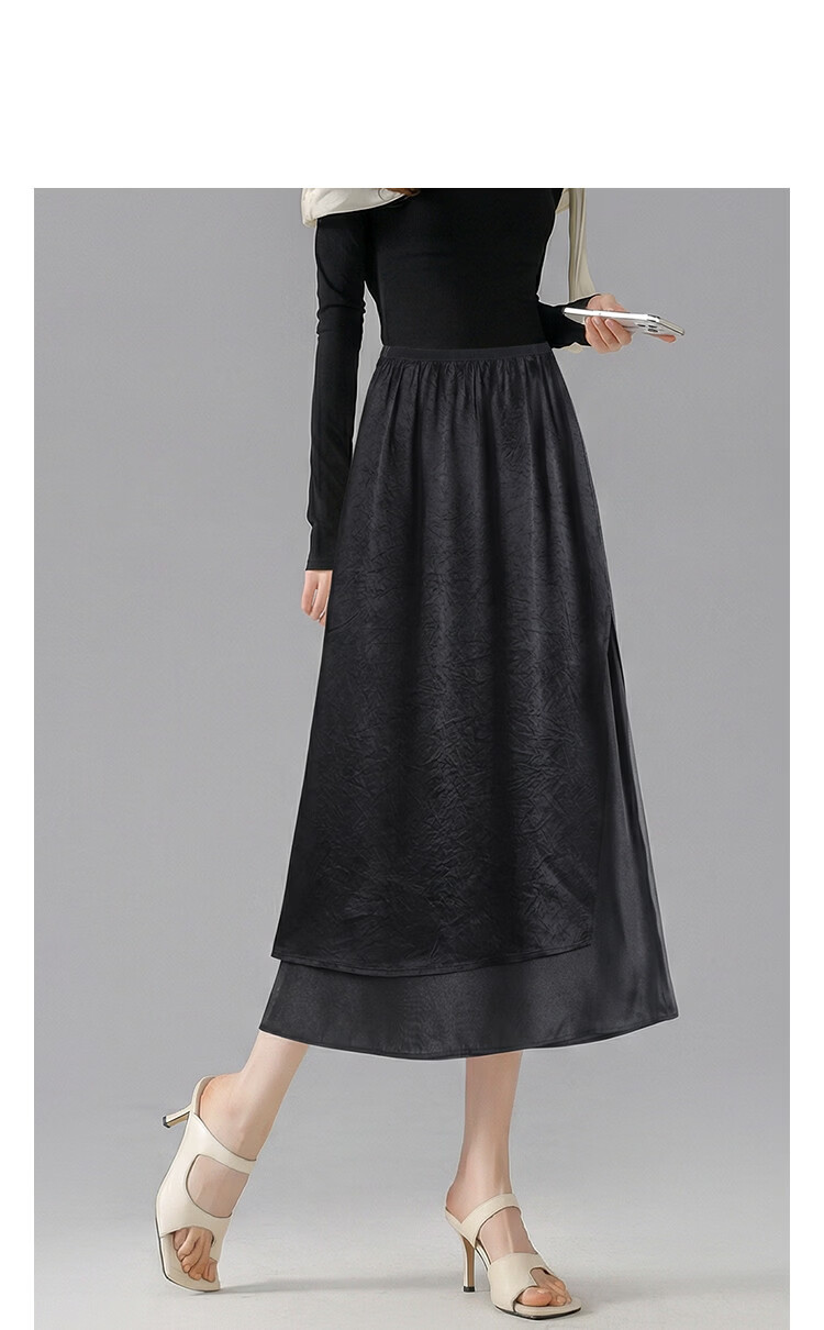 Demana [Moonlight Acetate] Summer Elegant Lady Elastic Waist Spliced Organza Slimming High-End Midi Skirt for Women 14