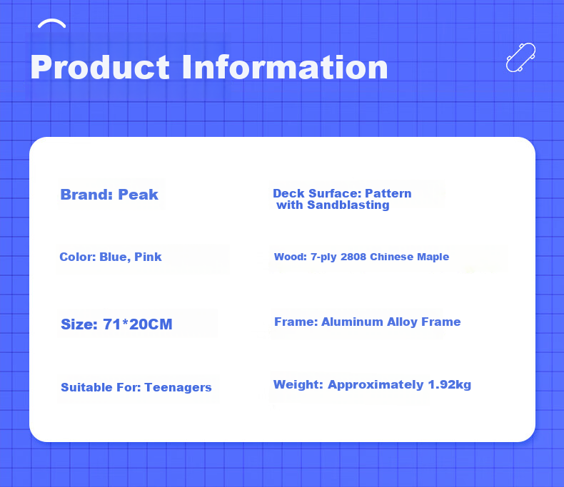 Peak Kids Skateboard Double Kick 6-12 Years Beginner Street Board Youth Four-Wheel Professional Pink 6