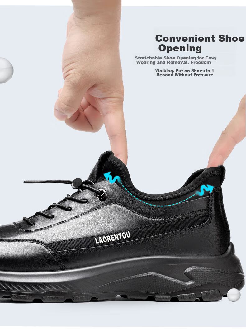LAORENTOU Men's First Layer Cowhide Casual Sneakers Non-Slip Sports Shoes Black LA12231 Size 39 5