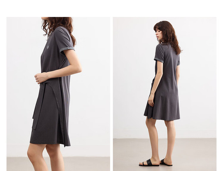 Demana [Cool Sorona] Summer Korean Style Round Neck Embroidered Patchwork Colorblock Short Sleeve Waist Cinched Short Dress for Women 9