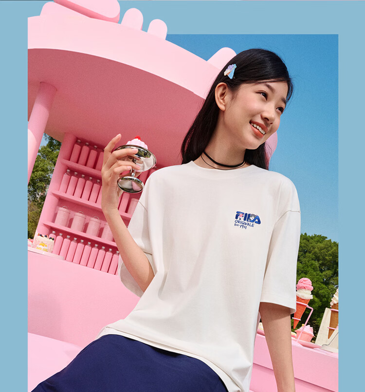 FILA Official Couple's Knitted Short Sleeve Shirt 2026 Summer Fashion Casual Unisex Loose Cat Embroidery T-Shirt 15