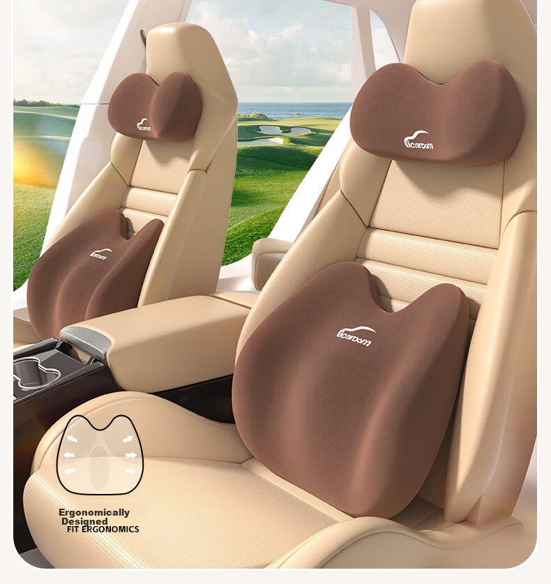 ICAROOM Car Headrest and Lumbar Support Set Memory Foam Neck Pillow Cervical Spine Cushion Car Waist Pillow Lumbar Support Cushion 2