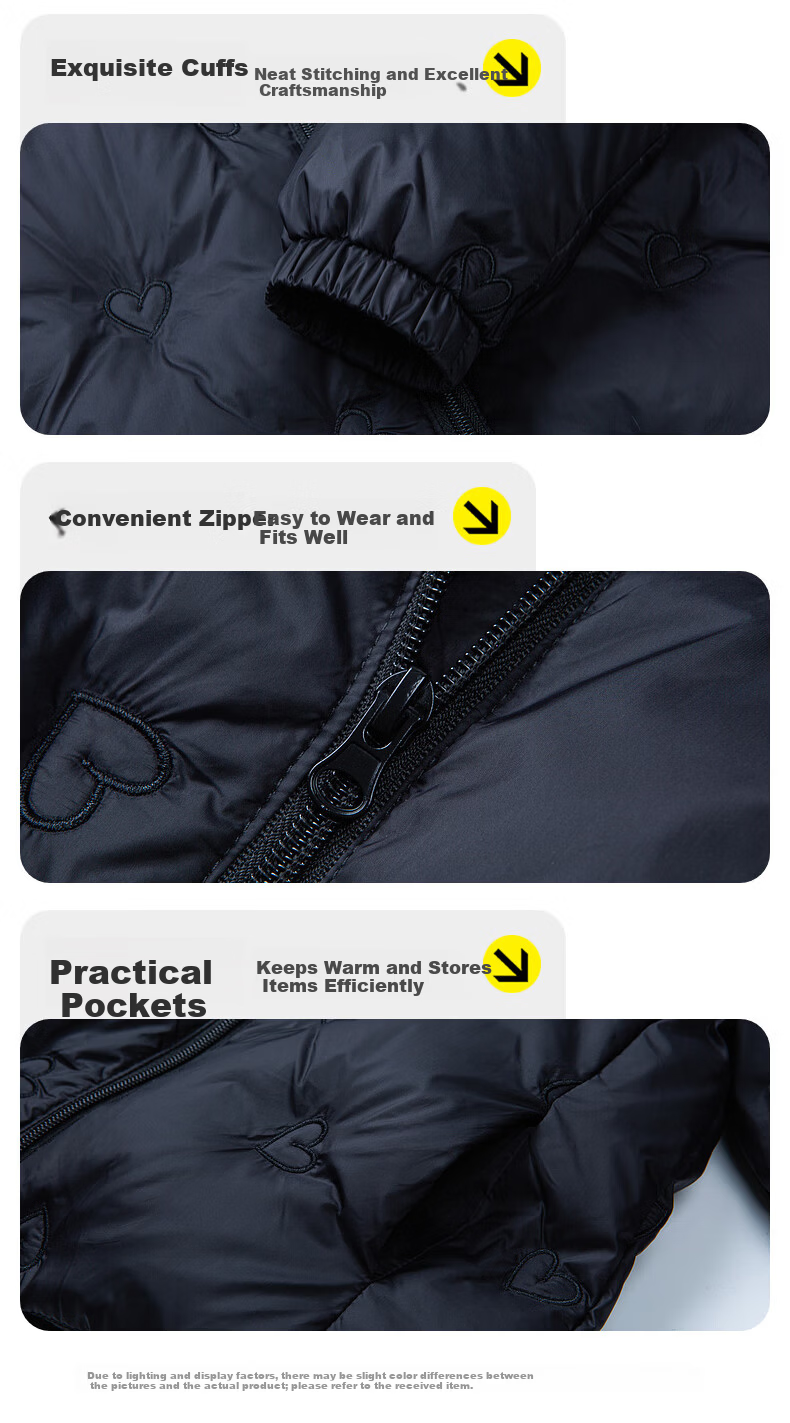 Follow Me Girls Lightweight Down Jacket Winter Children's White Duck Down Short Stylish Warm Coat Black 120cm 5