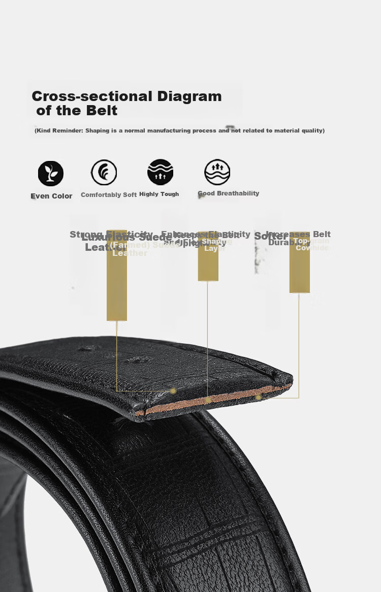 Goldlion Men's Deer Leather Automatic Buckle Belt with Inner Buckle and Outer Buckle, Wooden Gift Box, Birthday Gift 5