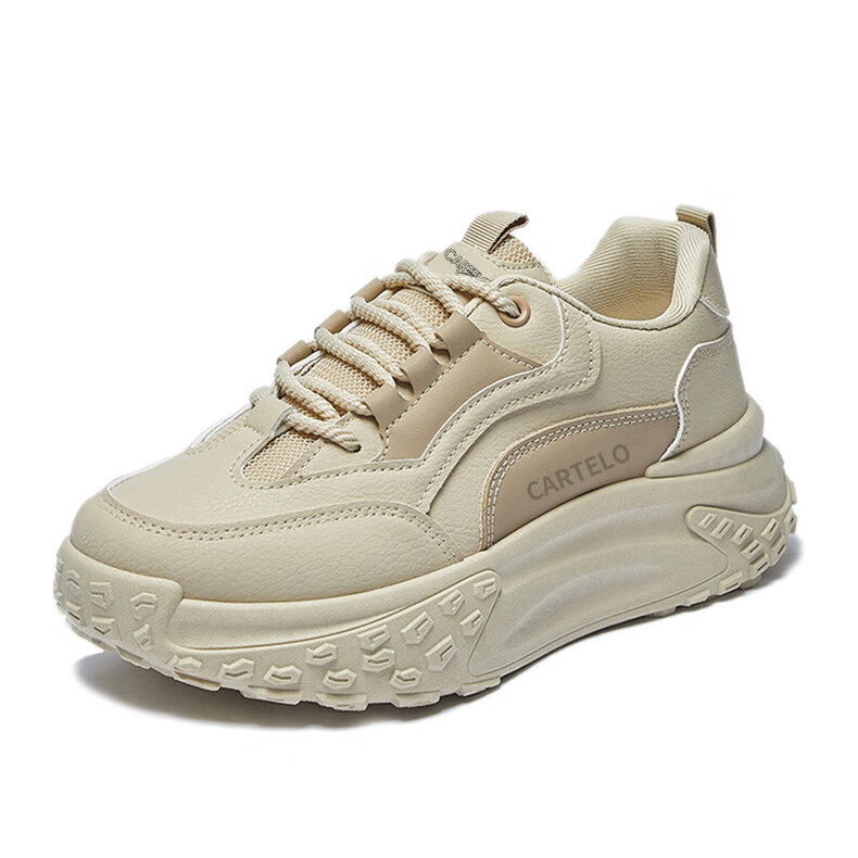 CARTELO Women's Chunky Sneakers, Spring Thick-Soled Casual Sports Shoes, Running Shoes for Women, 1417 Khaki, Size 36 14