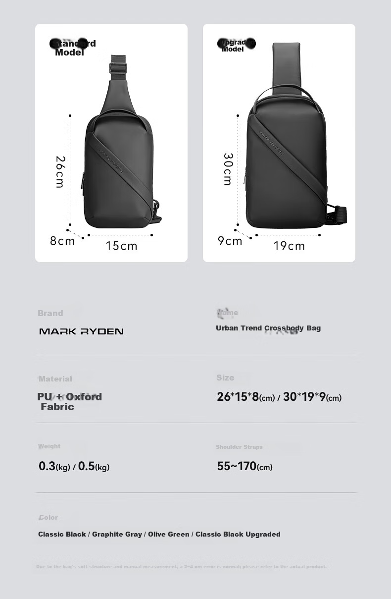 Marco Leiden Men's Chest Bag Single Shoulder Fashion Trendy Cycling Crossbody Multifunctional Sports iPad Bag MR8518 Graphite Gray 8