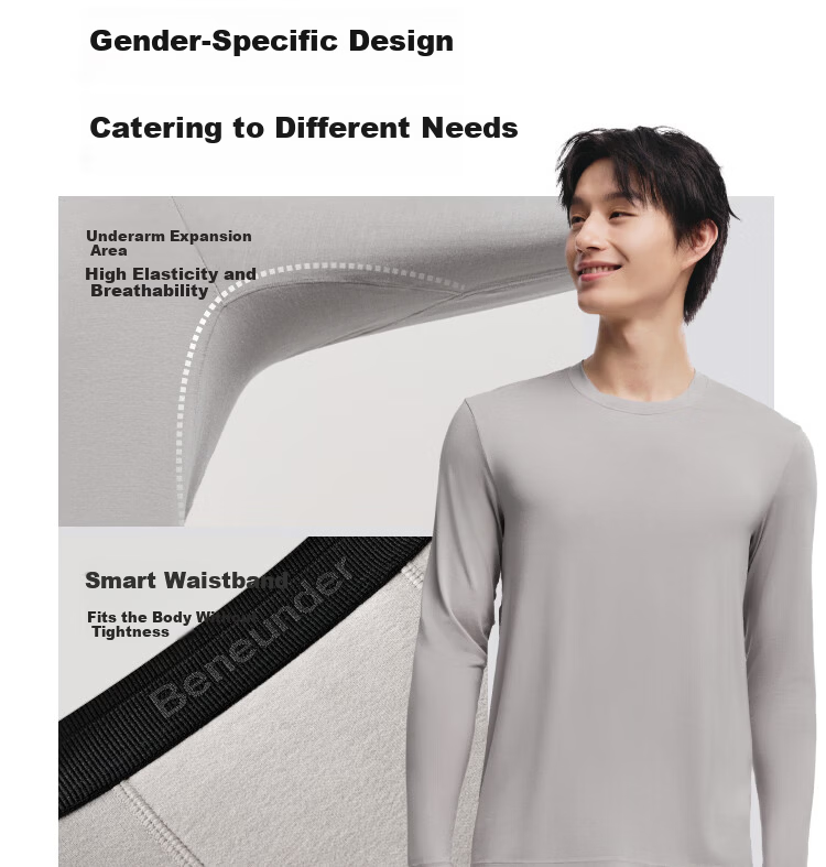 Beneunder Men's Thermal Pants Autumn Winter Fleece-Lined Breathable Sweat-Absorbing Anti-Static Base Layer 23