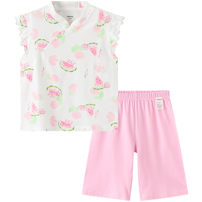 Balabala Baby Pajama Set Spring Summer Lightweight Children's Air Conditioning Clothes Girls' Homewear Toddler Traditional Chinese Style Print