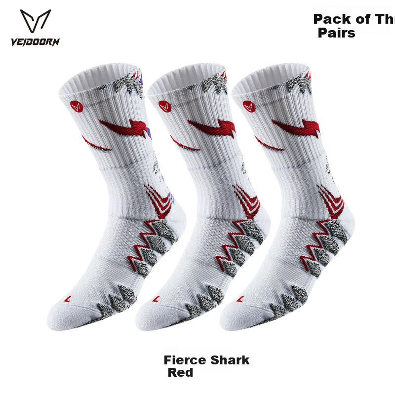 VEIDOORN Basketball Socks Wild Shark Professional Anti-Slip Towel Bottom Thickened Long Tube Sports Running Socks
