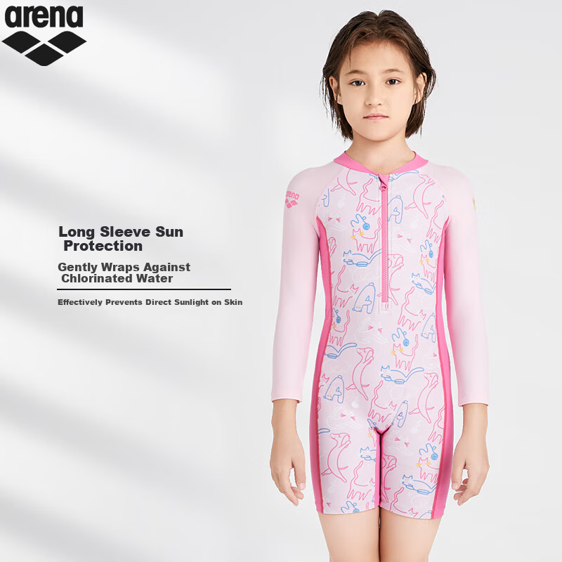 Arena Kids Long Sleeve One-Piece Swimwear Comfortable Sun Protection Chlorine Resistant Cute Children's Swimwear
