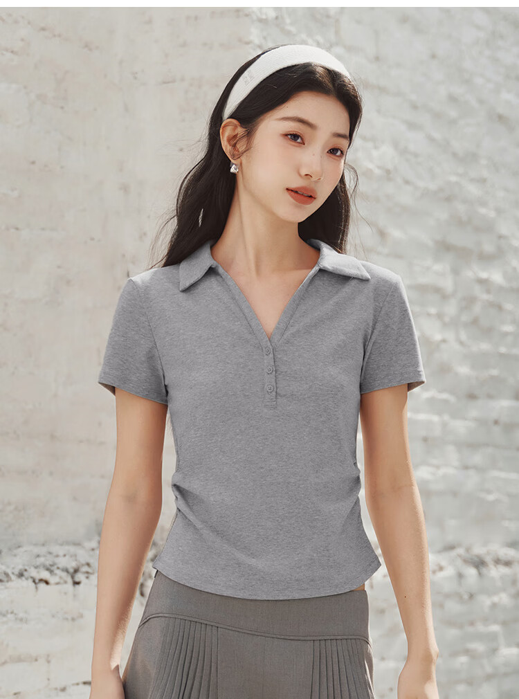 Semir Women's Summer Short Pleated Slim Fit Polo Shirt 2026 Cool Shoulder Top 109326115007 7