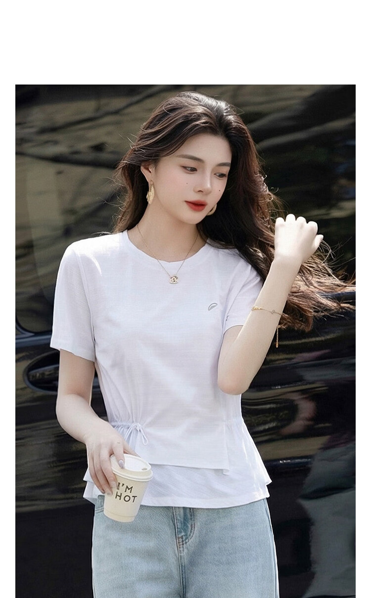 Demana [Minimalist Urban] Summer Lightweight Sports Gradient Jacquard Raglan Drawstring High Elastic Slim Fit T-Shirt for Women Premium 11