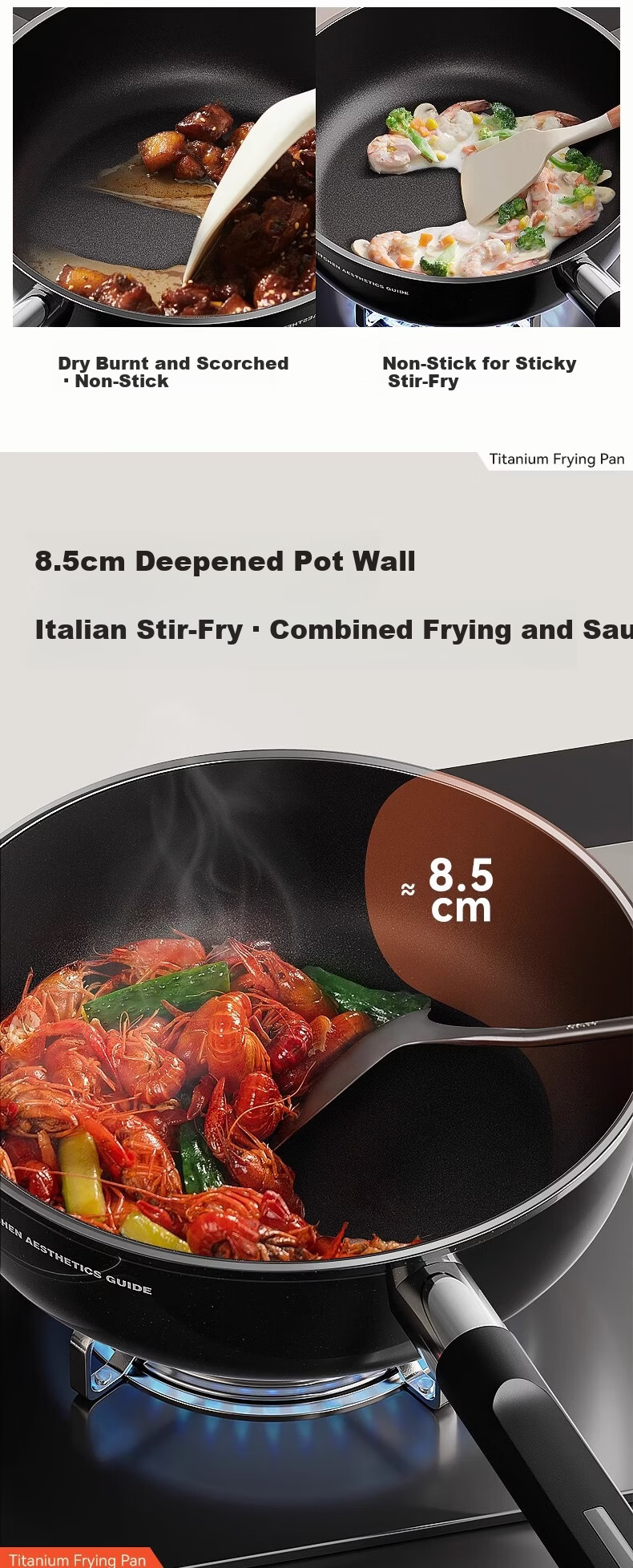 Royalstar Titanium Non-Coated Non-Stick Frying Pan 24cm Deep Skillet for Steak Compatible with Induction Cooker and Gas Stove Without Lid 3