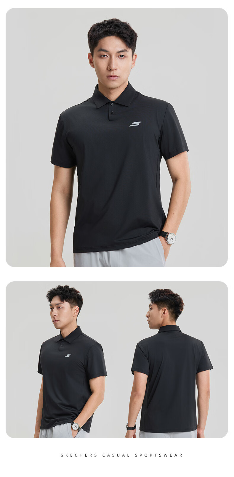 Skechers Men's Polo Shirt 2026 Summer New Outdoor Sports Breathable Short Sleeve Sun Protection Cooling Casual Versatile T-Shirt 6