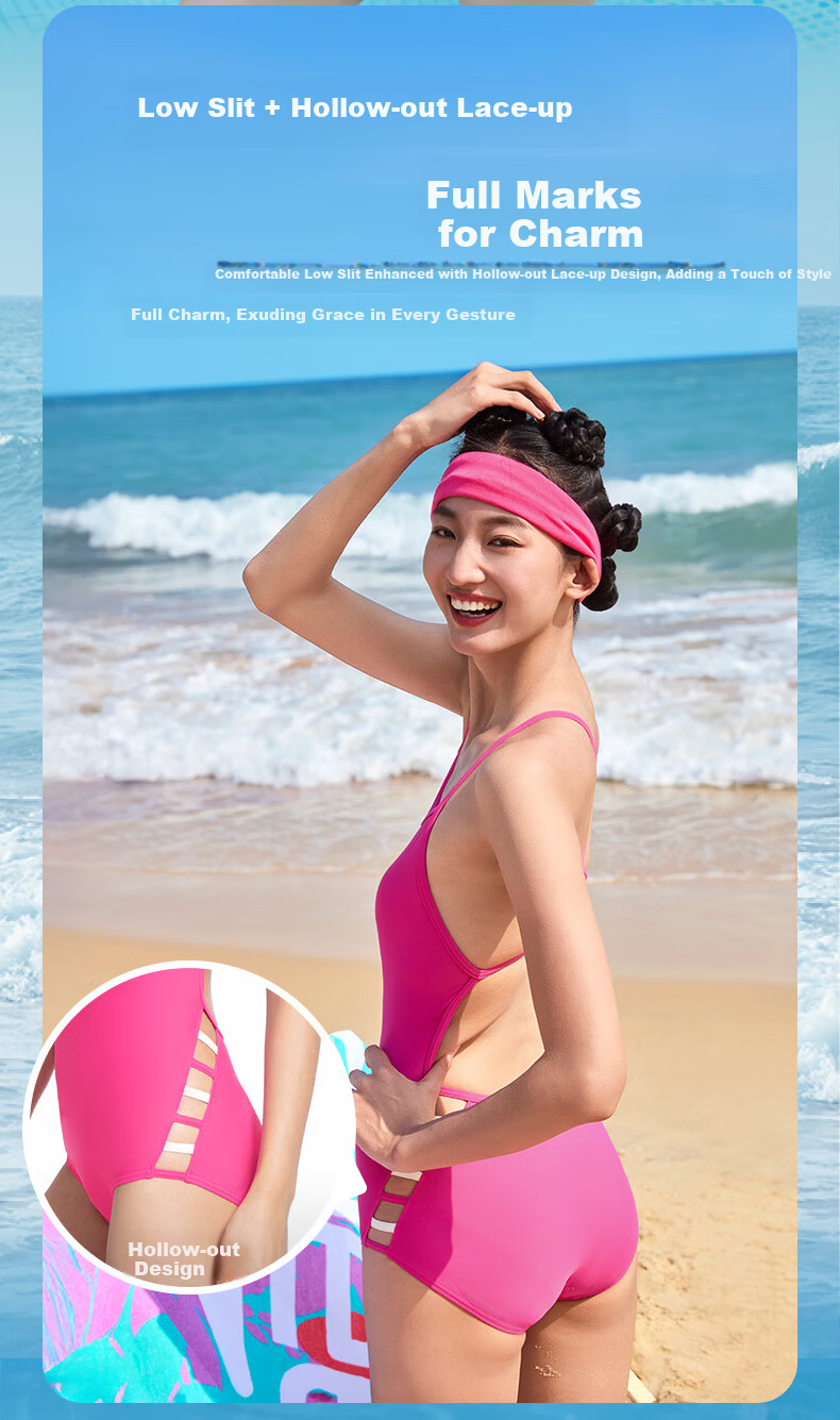 Speedo Free Series Chiffon Free Cross Back Thin Strap High Elasticity Thermal Spring One-Piece Swimsuit for Women, Sunset Pink, Size 34 4