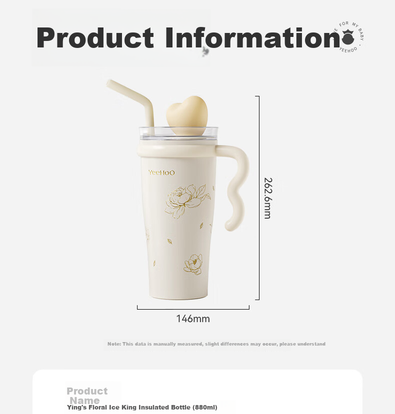 YEEHOO Large Capacity Insulated Straw Water Bottle Office Tea Cup Kids Water Bottle Jumbo Ice Cup 24