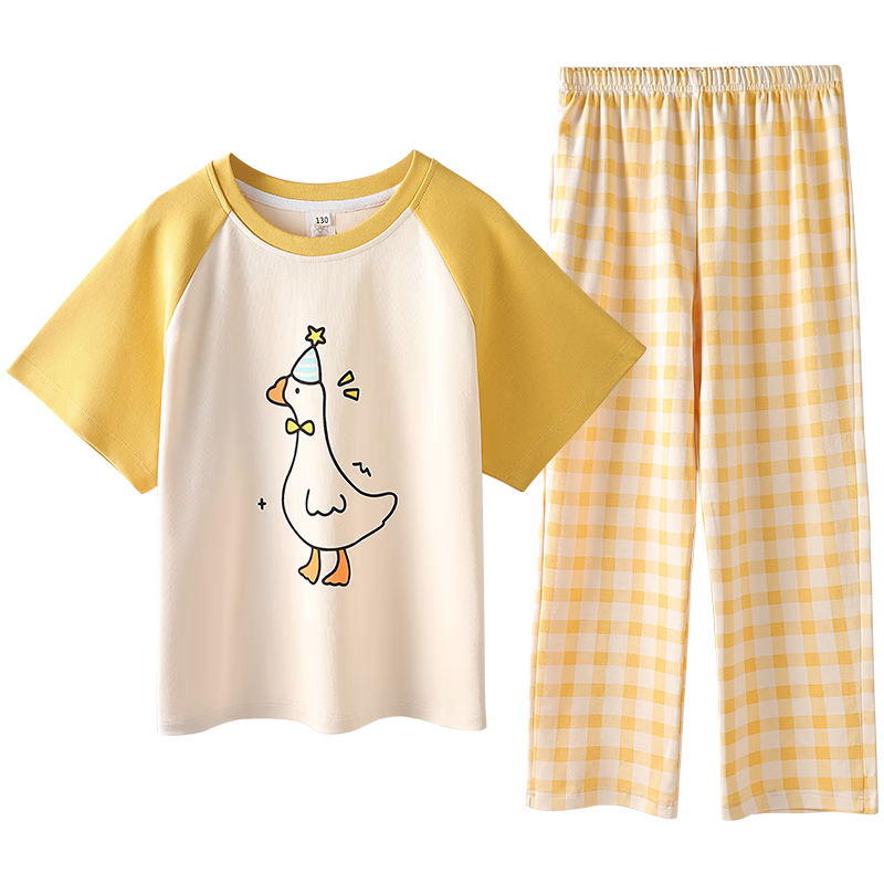 Hodo Kids Pajamas [100% Cotton] Girls Summer Thin Short Sleeve Round Neck Cartoon Homewear Set