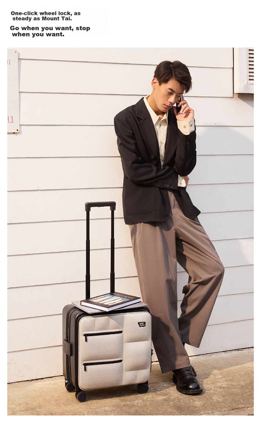 Openwater Front-Opening Large Capacity Expandable Trolley Business Carry-On Suitcase Phantom Black 14 Inch 17