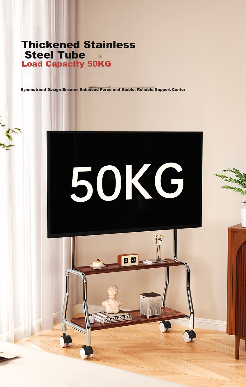 Kaiqi 32-75 Inch Mobile Stainless Steel TV Stand Art Floor Mount for Hisense TCL Thunderbird Huawei Smart Screen Xiaomi and More 12