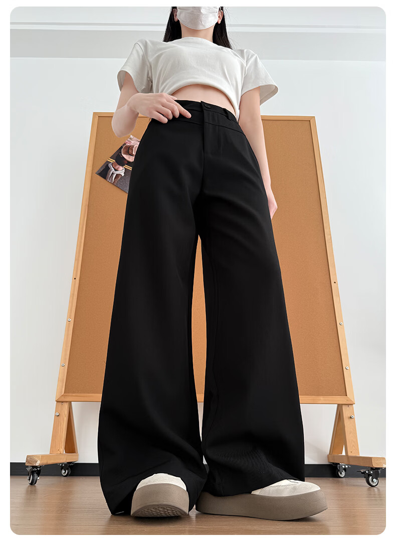 Langsha High-Waist Single-Button Draped Straight-Leg Wide-Leg Pants for Women Spring Summer Slim Fit Casual Trousers 19