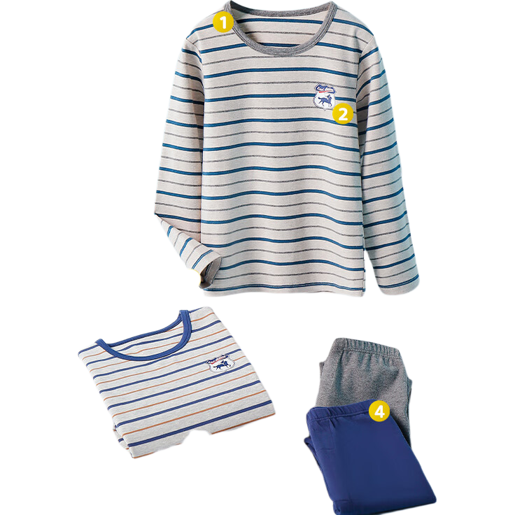 YING BO LUN Children's Thermal Underwear Autumn Clothing Set, Pure Cotton Sweater for School-Age Kids, Essential School Uniform Item, 85367 Linen Gray Striped, Size 140