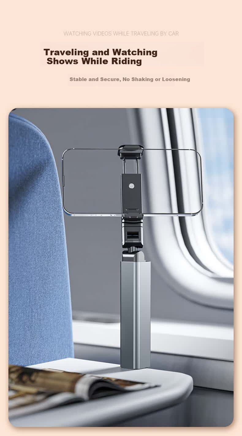 Dipu High-Speed Train Airplane Travel Phone Holder Portable Foldable Telescopic Rotatable Mobile Stand Desktop Seat Live Streaming Phone Shooting Mount - Silver 2