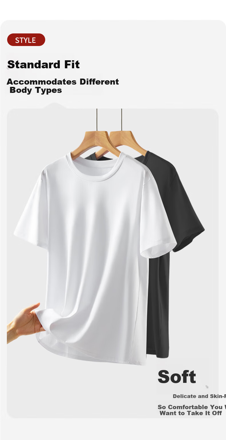 Mengyangwang Short Sleeve T-Shirt Men Xinjiang Cotton Men's Base Shirt 5A Antibacterial Crew Neck White Small T Wearable Gray XL 18