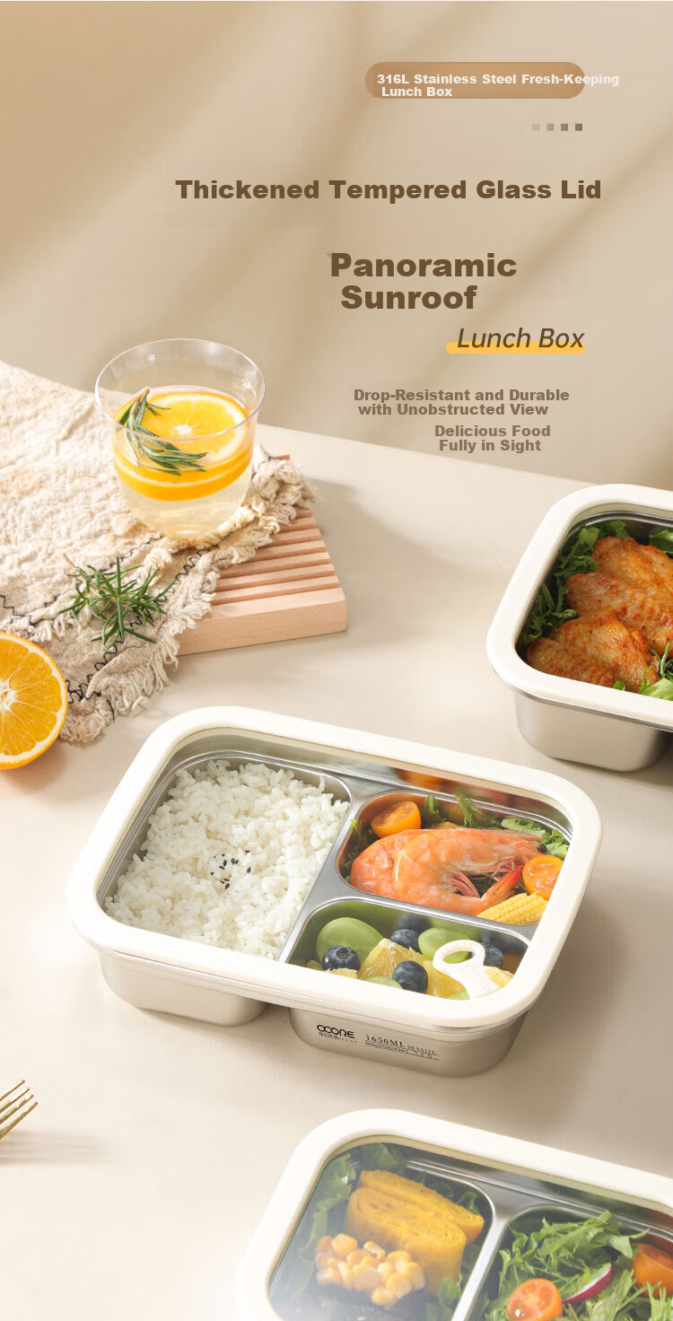Wuxin Quality 316L Stainless Steel Lunch Box for Office Workers, Divided Bento Box, Microwave Safe, Large Capacity Double Compartment 1250ml 6