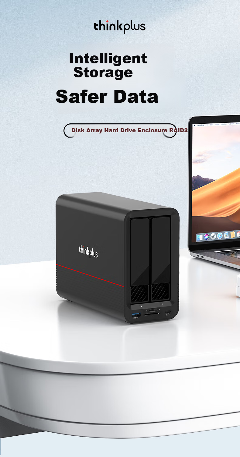ThinkPlus Lenovo Dual-Bay Hard Drive Enclosure for Macmini/NAS Expansion Storage 2.5/3.5 SATA HDD SSD Case 1
