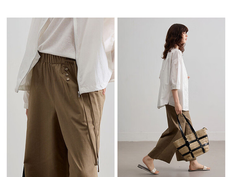 Demana [With Linen Cotton] Summer Vintage Side Tie Nine-Point Straight Loose Slim Petite Women's Casual Pants 7