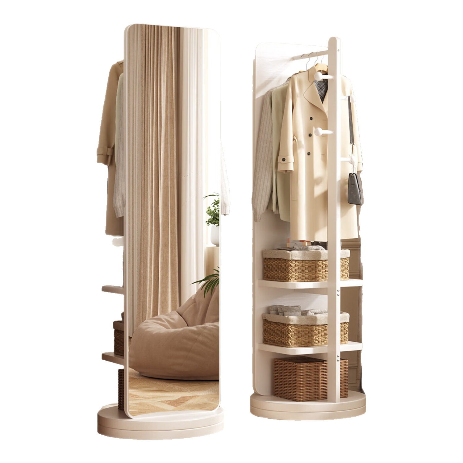 Millennium Huafu Full-Length Rotating Dressing Mirror Floor Mirror with Movable Bedroom Coat Rack Integrated Fitting Mirror